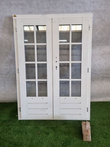 Dubbele vurenhouten deur – wit gespoten, met kozijn en hang- & sluitwerk (189 x 135 cm) - SALE25121