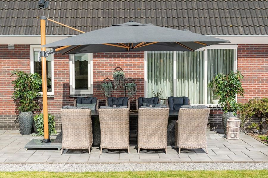 Garden Impressions Hawaii Big Pole II zweefparasol 350x350 teak/royal anthracite