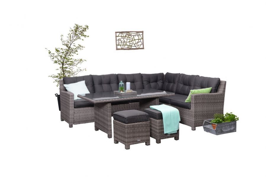 Blue bird lounge-diningset - 5-delig - rechts - organic grey - reflex black