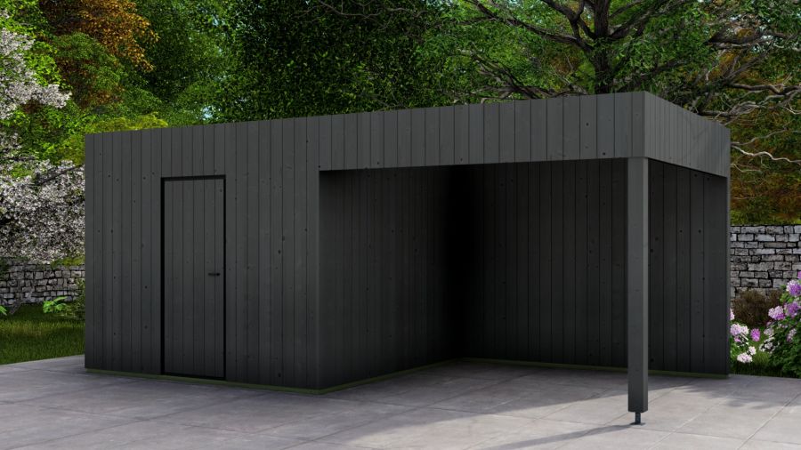 Poolhouse Trendy 300x300 cm + luifel 300 cm - compleet zwart gecoat