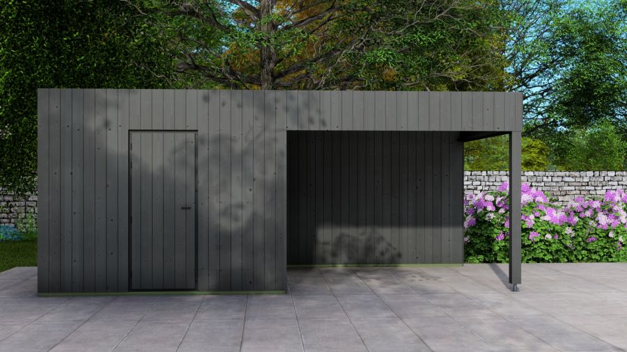 Poolhouse Trendy 300x300 cm + luifel 300 cm - compleet zwart gecoat
