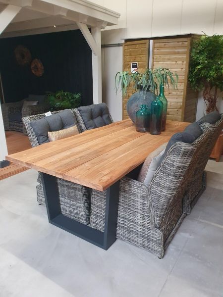 SenS-Line Vinos tuinset 4 verstelbare wicker stoelen met teakhouten tafel - Showmodel Wommelgem