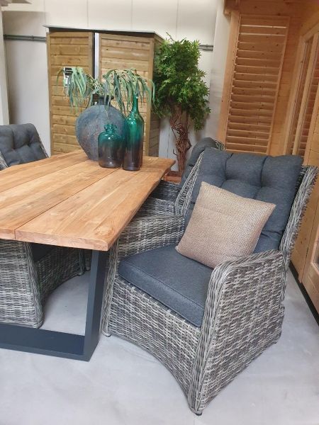 SenS-Line Vinos tuinset 4 verstelbare wicker stoelen met teakhouten tafel - Showmodel Wommelgem