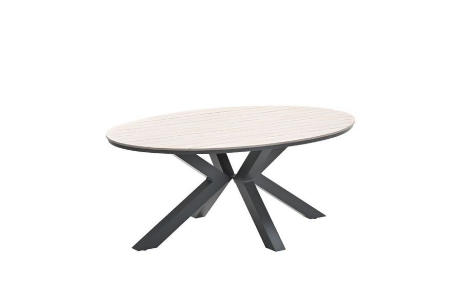 Garden Impressions Luma diningset - carbon black light teak tafel en 6 carbon black desert sand fauteuils