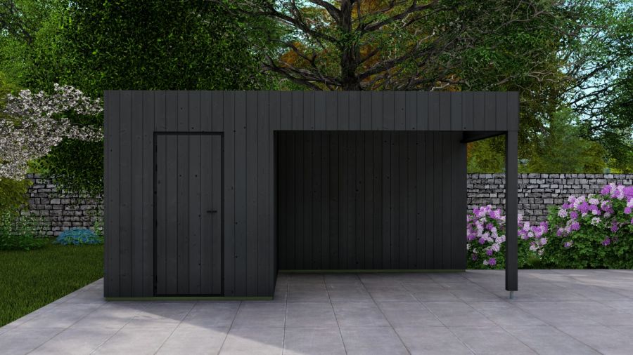 Poolhouse Trendy 200x300 cm + luifel 300 cm - compleet zwart gecoat