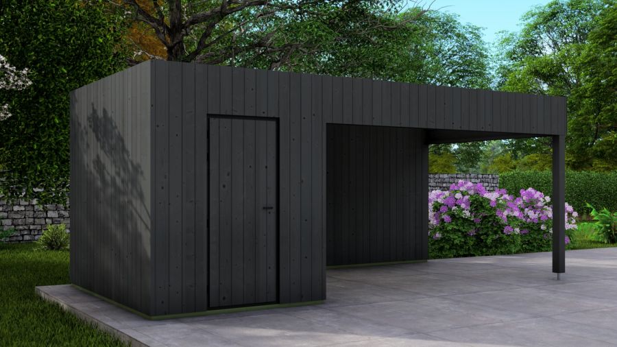 Poolhouse Trendy 200x300 cm + luifel 400 cm - compleet zwart gecoat