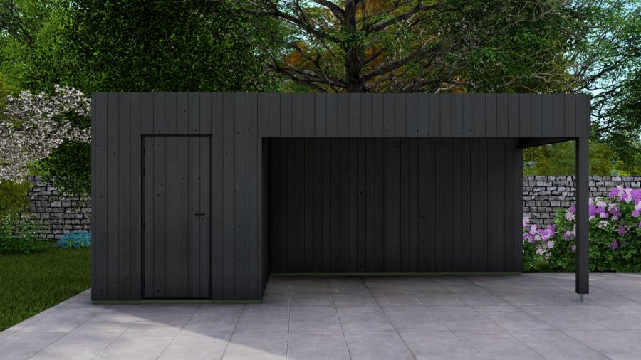 Poolhouse Trendy 200x300 cm + luifel 400 cm - compleet zwart gecoat
