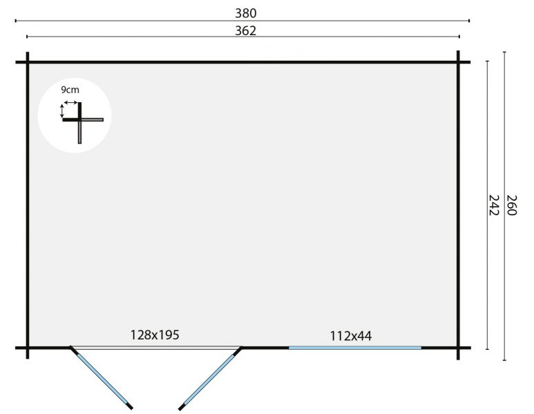 Tuindeco Uddel Blokhut 380 x 260 cm 28 mm vuren honing geïmpregneerd