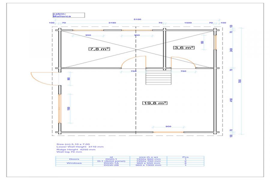 Tuindeco Mallorca Blokhut 700x510 cm 70 mm vuren honing geïmpregneerd