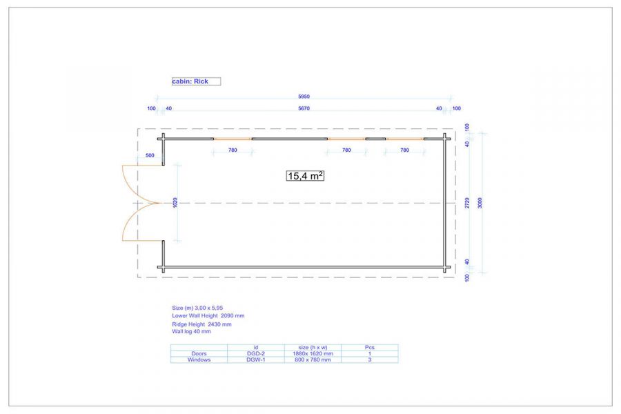 Tuindeco Rick Blokhut 300x600 cm 40 mm vuren blank
