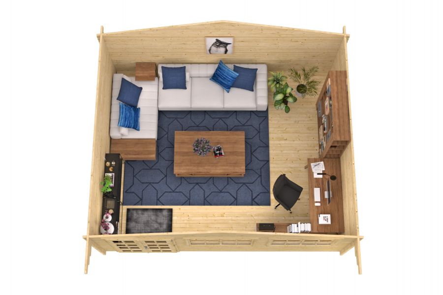 Tuindeco Tova blokhut 595x500 cm + luifel 75 cm 44 mm vuren red class wood geïmpregneerd