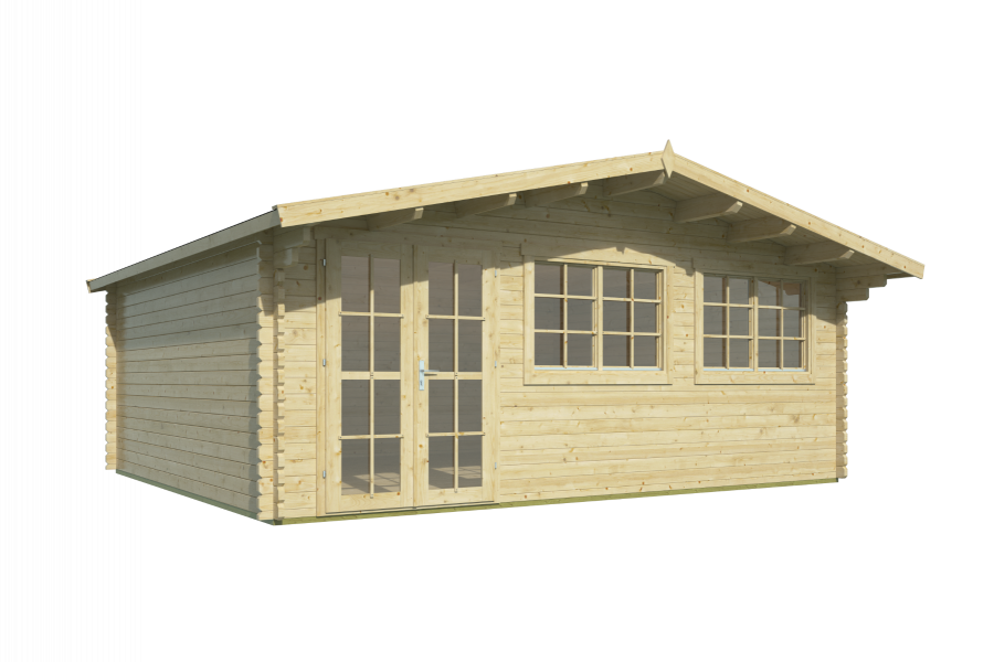 Tuindeco Tova Blokhut 595x500 cm + luifel 75 cm 44 mm vuren honing geïmpregneerd