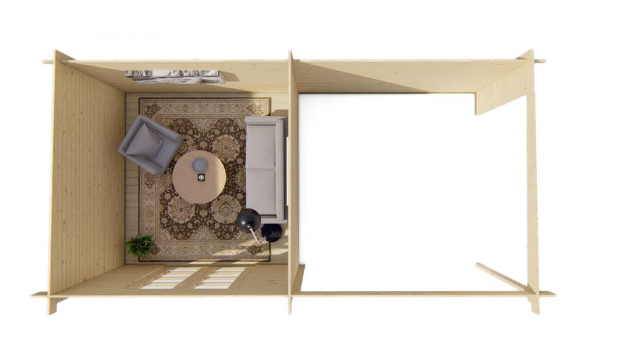 Tuindeco Hasse Blokhut 300x300 cm + luifel 300 cm 28 mm vuren red class wood geïmpregneerd