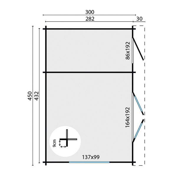 Blokhut Santander 300+150x300 cm - groen geïmpregneerd