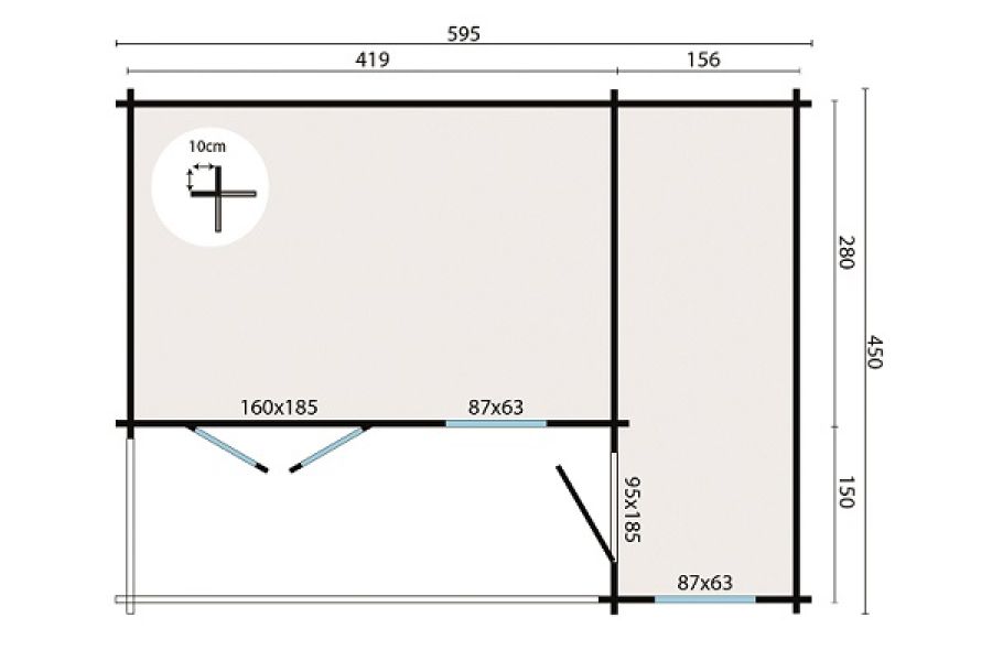 Blokhut Katherine 595x450 cm plattegrond