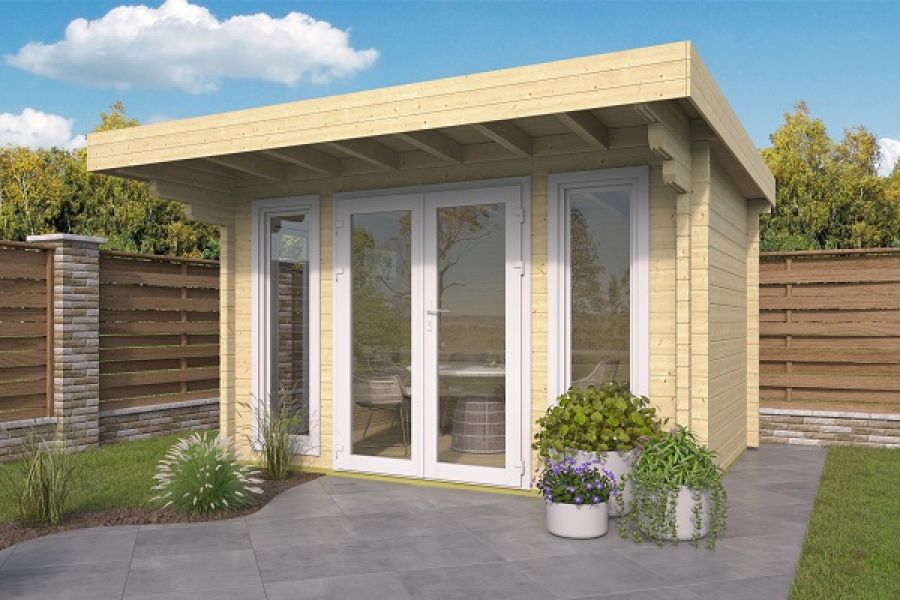 Tuindeco Whitegate Blokhut 400x280 cm + luifel 120 cm 70mm vuren groen geïmpregneerd