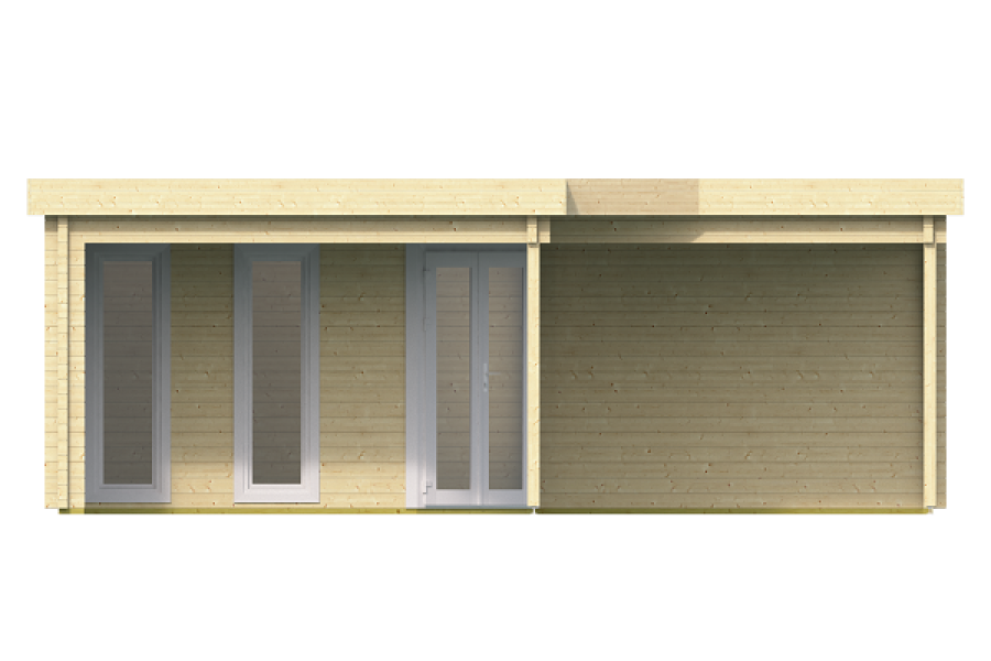 Tuindeco Bridgend Hoekblokhut met overkapping 380+298x380+298 cm 70 mm vuren red class wood geïmpregneerd