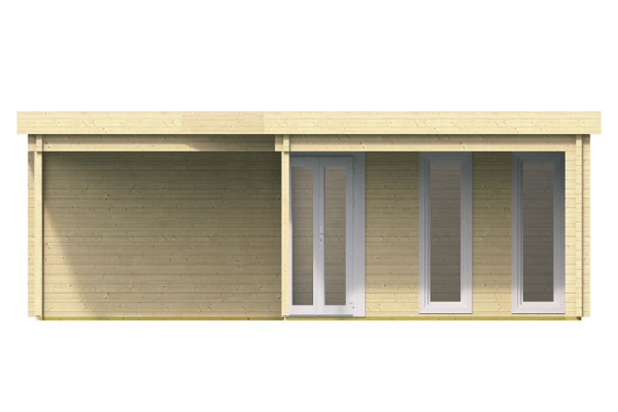 Tuindeco Bridgend Hoekblokhut met overkapping 380+298x380+298 cm 70 mm vuren honinggeel geïmpregneerd