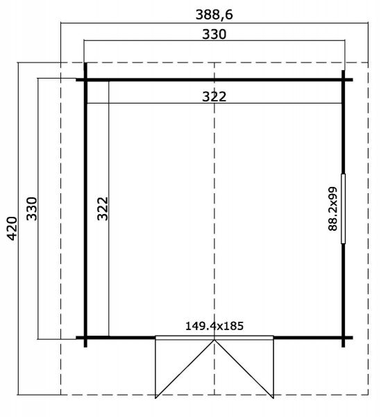 Blokhut Floor 350x350 cm + luifel 70 cm 40 mm vuren groengrijs-wit geverfd