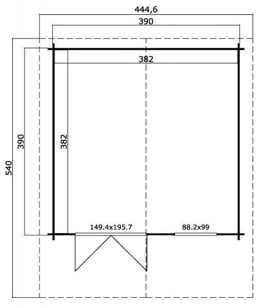 Blokhut Floor 410x410 cm + luifel 130 cm 40 mm vuren blank