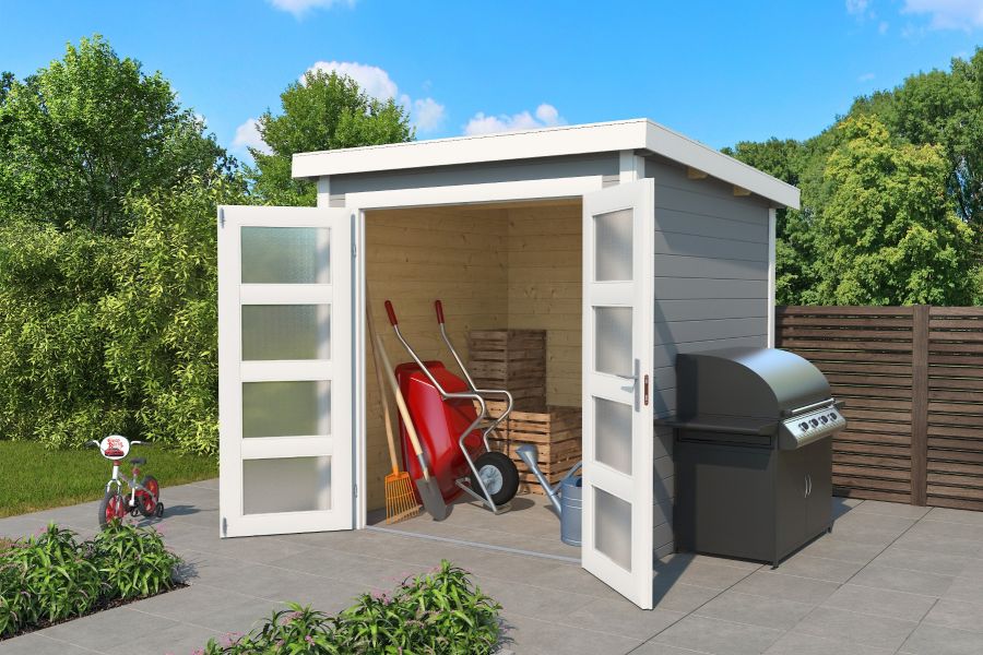 Blokhut Bart 200x200cm 28mm vuren lichtgrijs-wit geverfd