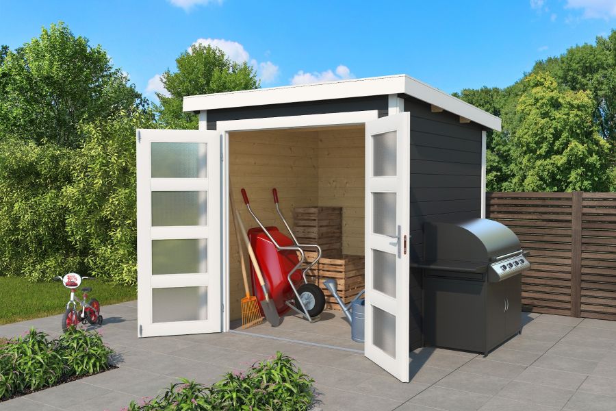 Blokhut Bart 200x200cm 28mm vuren carbongrijs-wit geverfd