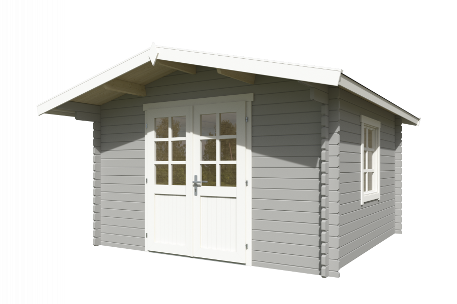 Blokhut Floor 350x350 cm + luifel 70 cm 40 mm vuren lichtgrijs-wit geverfd