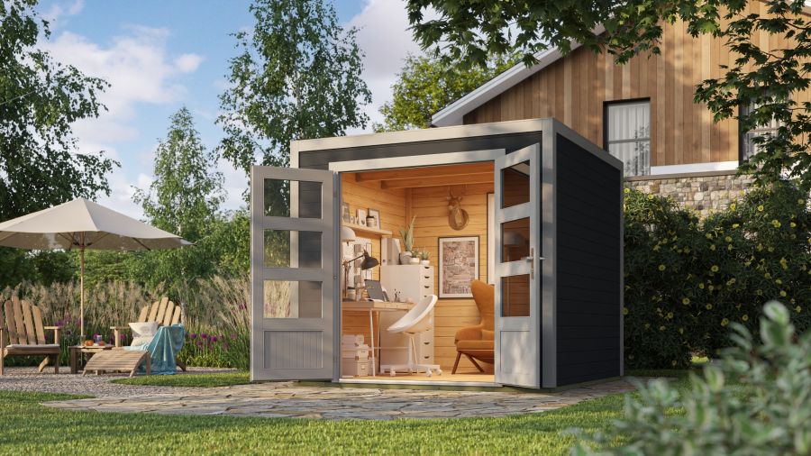 Outdoor Life Quby blokhut 250x250 cm 28 mm vuren donkergrijs-lichtgrijs exterieur gecoat