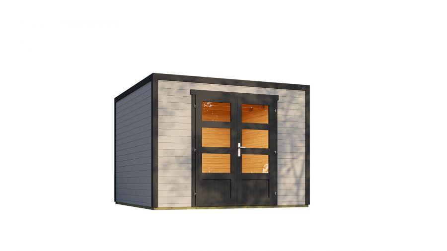 Outdoor Life Quby blokhut 300x300 cm 28 mm vuren lichtgrijs-donkergrijs exterieur gecoat