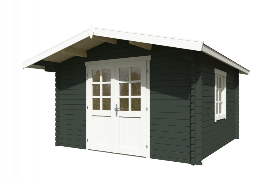 Blokhut Floor 350x350 cm + luifel 70 cm 40 mm vuren groengrijs-wit geverfd