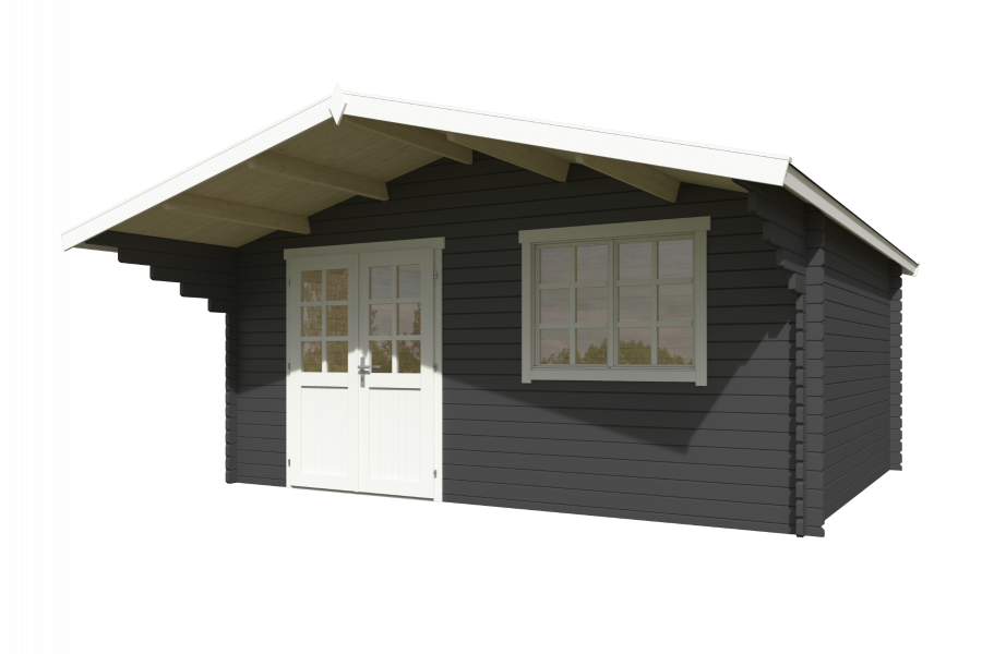 Blokhut Floor 505x410 cm + luifel 150 cm 40 mm vuren donkergrijs-wit geverfd