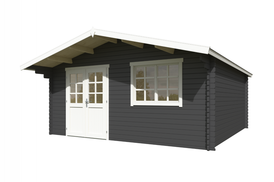 Blokhut Floor 505x505 cm + luifel 90 cm 40 mm vuren donkergrijs-wit geverfd