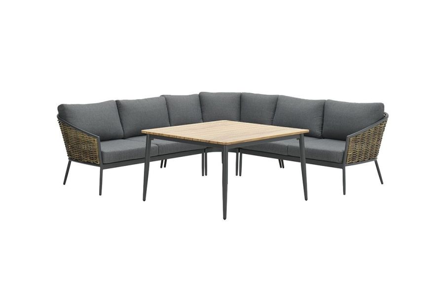 Garden Impressions lounge/dining set Bali 4-delig carbon black/natural rotan/mystic grey