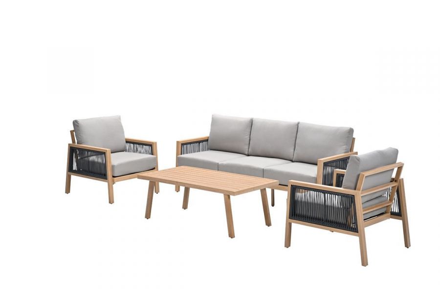 Decala loungeset - 4-delig aluminium - light teak look - desert sand
