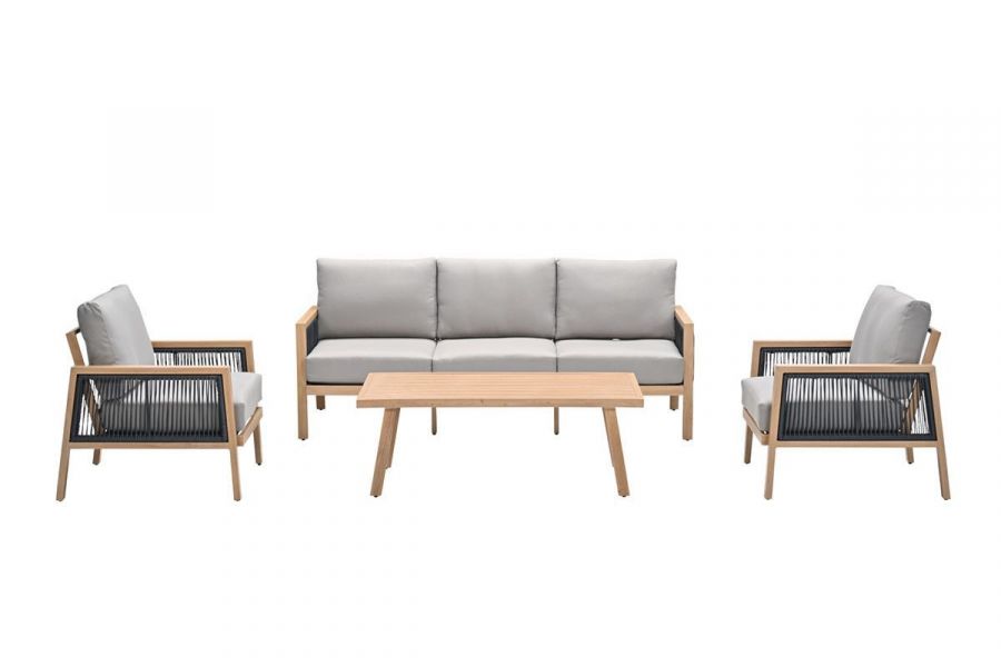 Decala loungeset - 4-delig aluminium - light teak look - desert sand