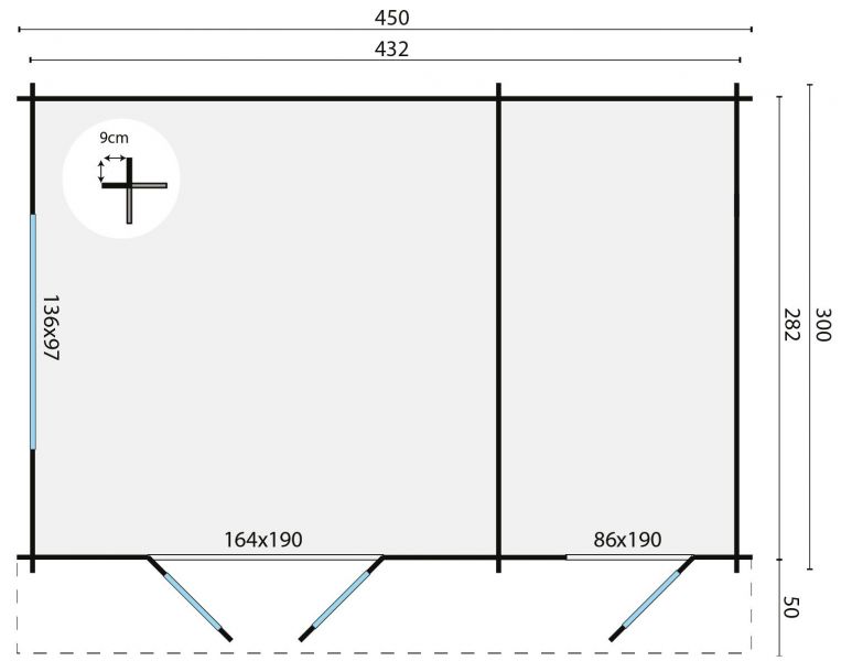 Tuindeco Fraga Blokhut 450x300 cm 34 mm vuren red class wood geïmpregneerd