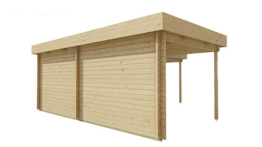 Tuindeco Funen Blokhut met overkapping 300+298x300+298 cm - red class wood geïmpregneerd