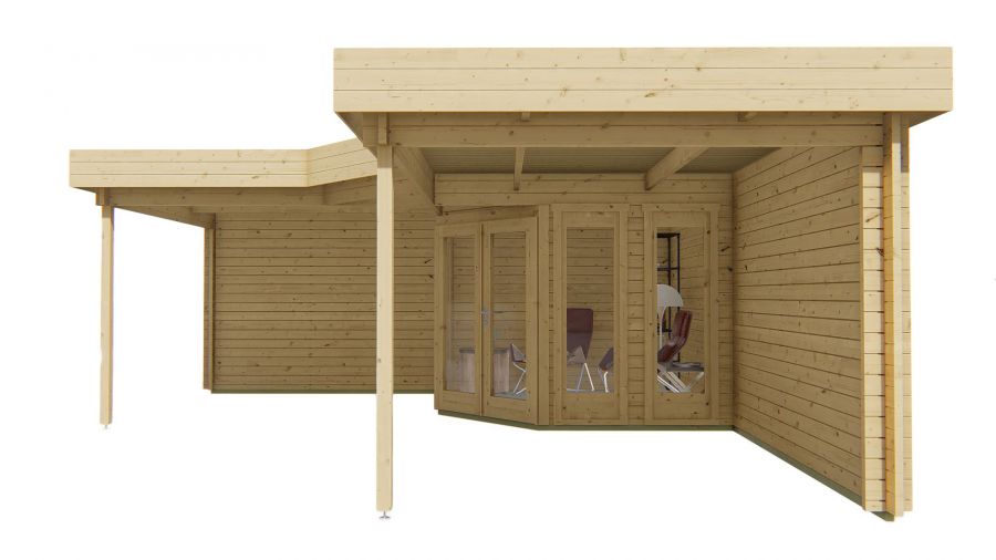 Tuindeco Funen Blokhut met overkapping 300+298x300+298 cm - red class wood geïmpregneerd