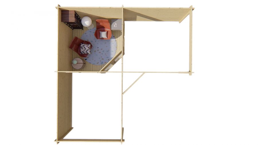 Tuindeco Funen Blokhut met overkapping 300+298x300+298 cm - red class wood geïmpregneerd