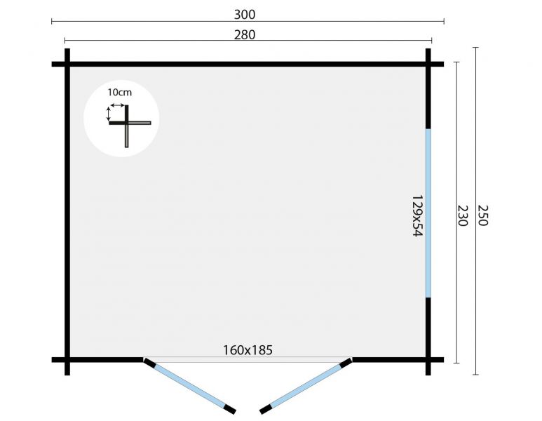 Blokhut Gadsby 40 mm onbehandeld 300x250 cm