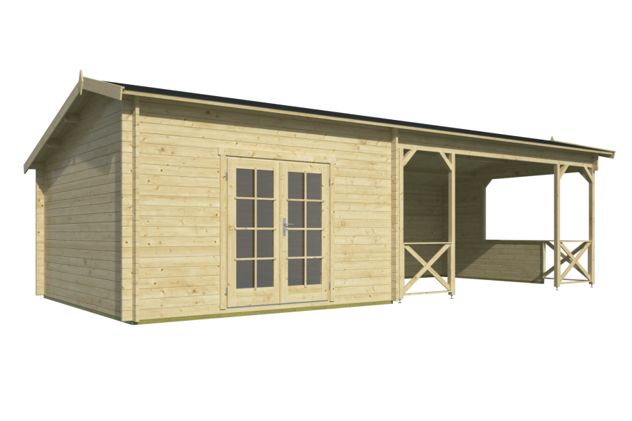 Tuindeco Mokka Blokhut 400x400 cm + luifel 500 cm 40 mm vuren groen geïmpregneerd