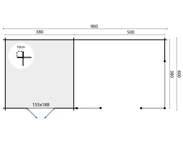 Blokhut Mokka 400x400 cm + luifel 500 cm - Red class wood geïmpregneerd