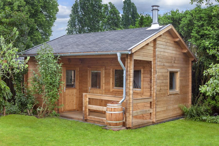 Tuindeco Edelweiss chalet 600x510 cm 70 mm vuren grijs geïmpregneerd