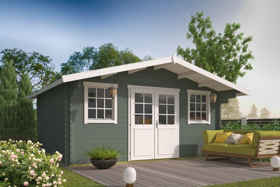 Tuindeco Parijs blokhut 500x380 cm 44 mm vuren groen geïmpregneerd