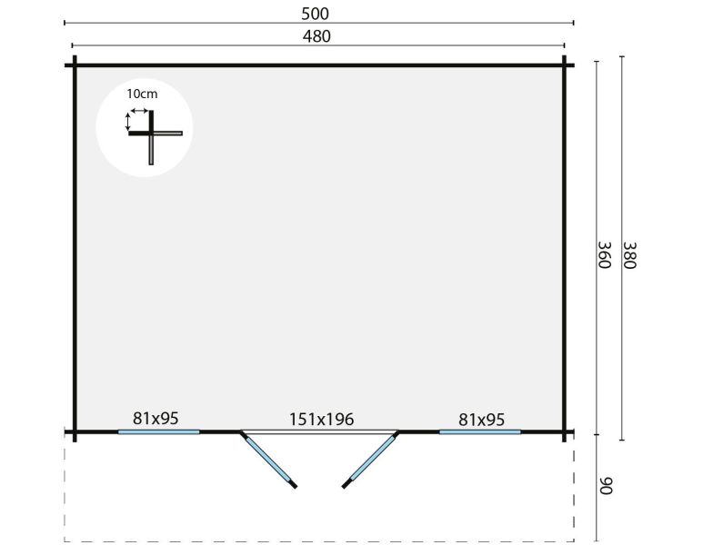 Tuindeco Parijs Blokhut 500x380 cm 44 mm vuren blank