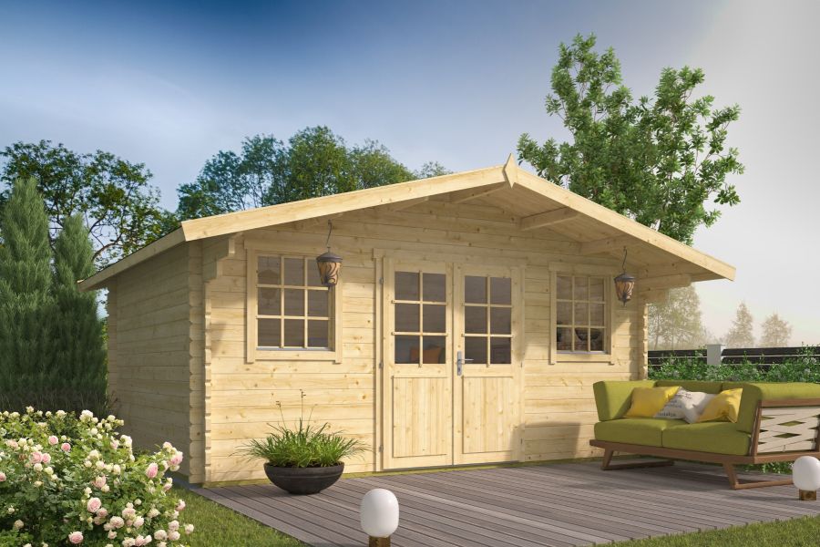 Tuindeco Parijs blokhut 500x380 cm 44 mm vuren groen geïmpregneerd