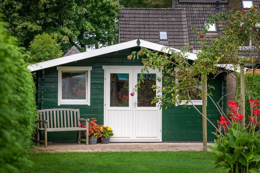 Tuindeco Parijs blokhut 500x380 cm 44 mm vuren groen geïmpregneerd