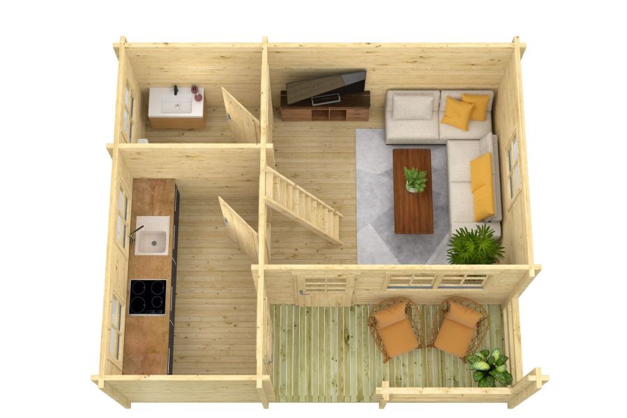 Tuindeco Edelweiss chalet 600x510 cm 70 mm vuren grijs geïmpregneerd