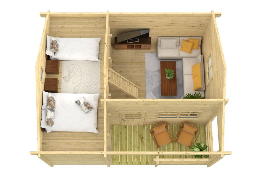 Tuindeco Edelweiss chalet 600x510 cm 70 mm vuren grijs geïmpregneerd