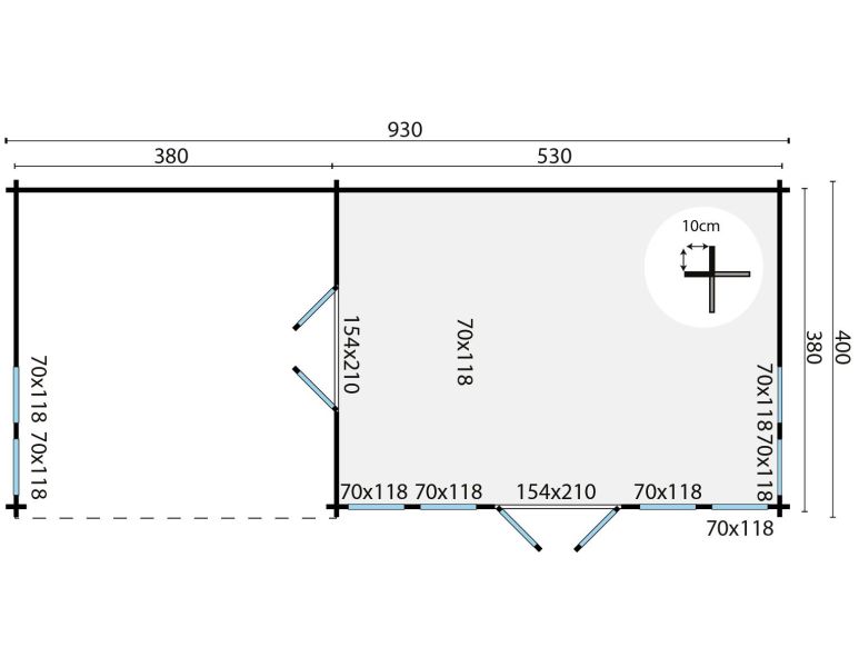 Tuindeco Big Ben blokhut - 930x400 cm vuren groen geïmpregneerd